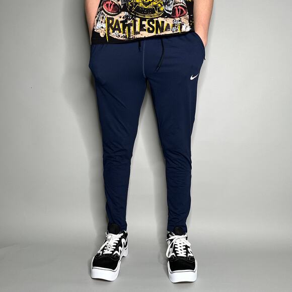 Nike Sweatpants Navy Blue Polyester Joggers White Swoosh has Ankle Zippers - Picture 2 of 4